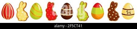 Easter holiday seamless border, with Easter eggs and gingerbread cookies. Vector illustration Stock Vector