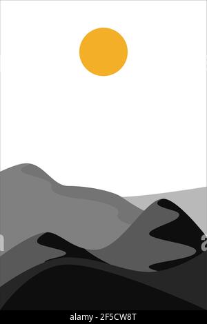 Desert abstract boho landscape with sun in black color. Abstract vector contemporary aesthetic background in Earth tones.  Stock Vector