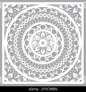 Traditional Moroccan art carved mandala inspired design, vector arabic pattern with flowers, leaves and swirls Stock Vector