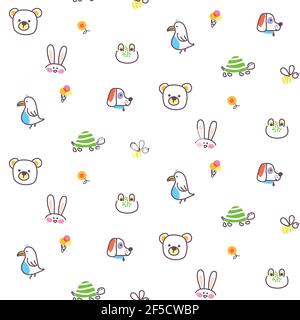 Cute animal pets icons vector illustration. Doodle zoo set. Stock Vector