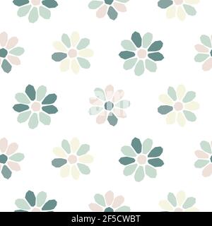 Green colors geometric daisy background seamless pattern texture. Stock Vector