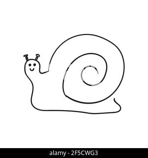 Hand drawn snail vector illustration coloring page. Simle black line in doodle style. Easy form. Stock Vector