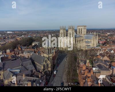 York, Yorkshire, England.  York city centre with York Minster and streets from the River ouse. Aerial view of the medieval historic ci Stock Photo