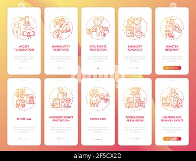 Legal services onboarding mobile app page screen with concepts Stock Vector