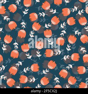 Seamless floral pattern based on traditional folk art ornaments. Colorful flowers on light background. Scandinavian style. Sweden nordic style. Vector Stock Vector
