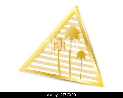Triangular golden frame with palm trees isolated on white background. Retro style. Design for advertising brochures, banners, posters, travel agencies Stock Vector