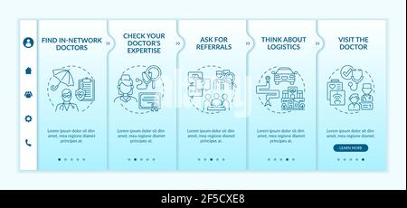 Choosing primary care doctor tips onboarding vector template Stock Vector