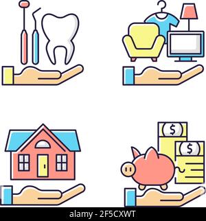 Insurance and protection RGB color icons set Stock Vector