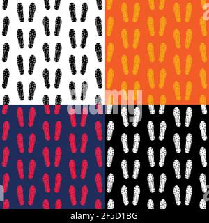 set of seamless patterns with soccer, football boot, sneaker bottom view. Ornament for decoration and printing on fabric. Design element. Vector Stock Vector