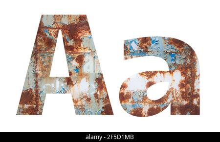 Rusty metal letter A. Old metal alphabet isolated on white background. With clipping path Stock Photo