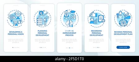 Personal development steps blue onboarding mobile app page screen with concepts Stock Vector