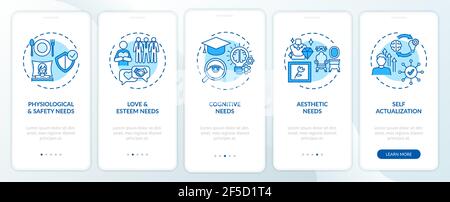 Human being needs blue onboarding mobile app page screen with concepts Stock Vector