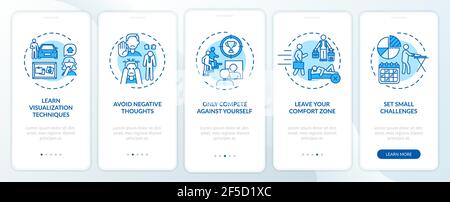 Self-improvement tools blue onboarding mobile app page screen with concepts Stock Vector
