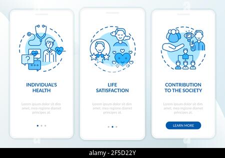 Positive adult development effects blue onboarding mobile app page screen with concepts Stock Vector