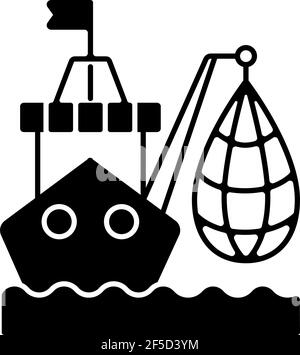 Industrial fishing black linear icon Stock Vector
