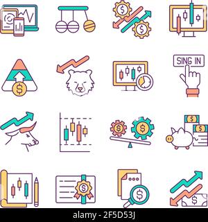 Stock market RGB color icons set Stock Vector