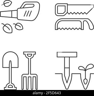Garden instruments linear icons set Stock Vector