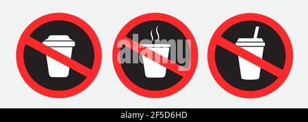 drinks in plastic cup prohibition sign sticker Stock Vector