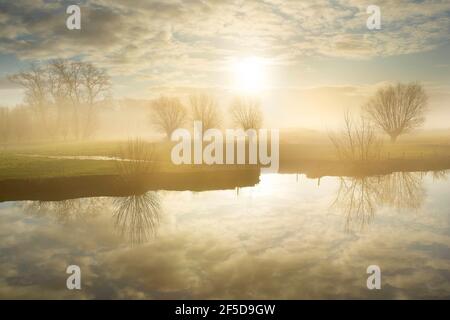 flood in the IJzervallei, Belgium, West Flanders, IJzerbroeken, Diksmuide Stock Photo