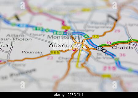 Auxerre and surrounding areas Shown on a Geography map or road map Stock Photo
