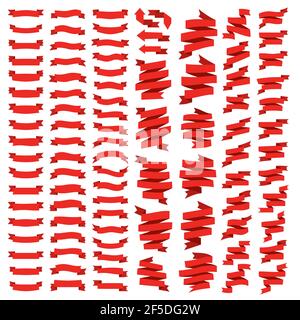 Ribbons - Banner set in red on white background. Vector illustration. Stock Vector