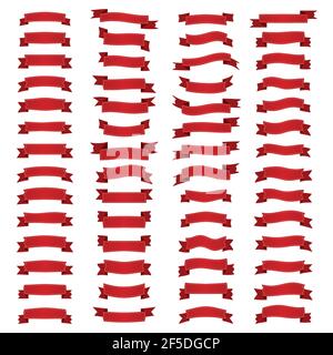 Ribbons - Banner set in red on white background. Vector illustration. Stock Vector