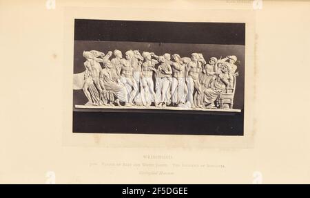 Wedgwood plaque. A plaque depicting Achilles among the daughters of Lycomedes in relief.. (Recto, mount) upper right, printed in black ink: 'PLATE CCXXIII.' Lower center, printed in black ink: 'WEDGWOOD. / 310A. PLAQUE OF BLUE AND WHITE JASPER. THE SACRIFICE OF IPHIGENIA. / Geological Museum. italicized' Stock Photo