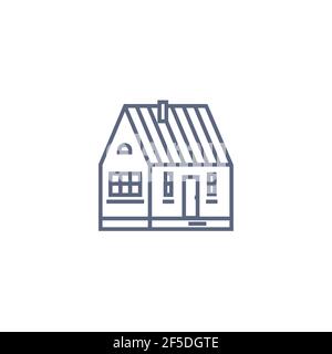 Cottage line icon - village house or wooden cabin in linear style on white background. Vector illustration Stock Vector