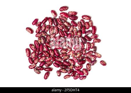 Red kidney beans isolated on white background Healthy eating, vegetable protein concept Flat lay Top view. Stock Photo