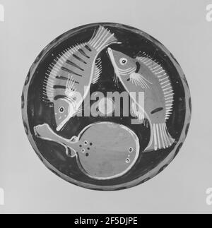 Campanian Red-Figure Fish Plate. Attributed to the De Bellis Painter (South Italian (Campanian), active 350 - 325 B.C.) Stock Photo
