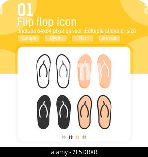 Flip flop vector icon with flat style isolated on white background. Graphics illustration trendy element thin icon pack sign symbol for ui, ux, web si Stock Vector