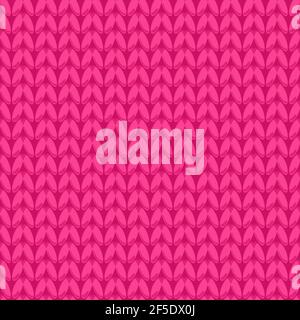 Knitted fabric pink texture. Seamless pattern Vector stock Cute surface design girly fashion background. Template winter repeat backdrop Stock Vector