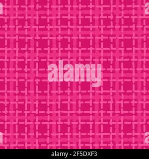 Pink color checkered fabric texture Seamless pattern. Vector stock Cute surface design girly fashion. Knitted fabric background Stock Vector