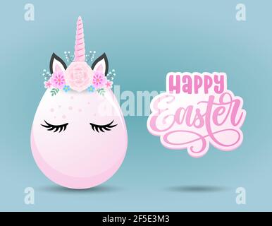 Happy Easter - Cute Easter egg design, Unicorn costume easter egg kawaii cartoon. Good for Happy Easter clothes, poster or t-shirt textile graphic des Stock Vector
