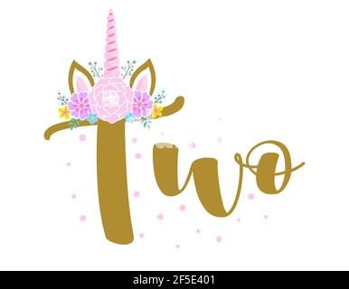 Two (2.) Birthday Baby girl second year anniversary. Princess Queen. Toppers for birthday cake. Number 2. Good for cake toppers, T shirts, clothes, mu Stock Vector