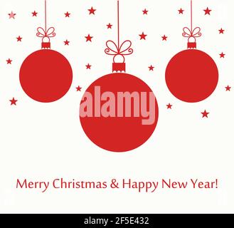 Christmas red baubles. Holiday New Year card background vector Stock Vector