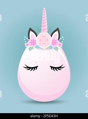 Happy Easter - Cute Easter egg design, Unicorn costume easter egg kawaii cartoon. Good for Happy Easter clothes, poster or t-shirt textile graphic des Stock Vector