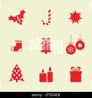 Flat Christmas icons elements. Vector illustration Stock Vector