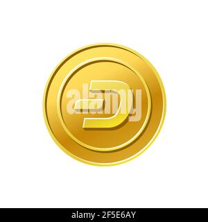 Dash crypto currency. Golden dash coin icon Stock Vector