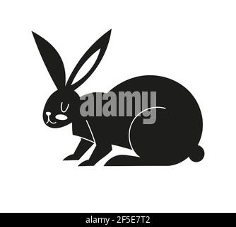 Black icon with a hare. Silhouette with Easter bunny. Vector illustration with animal isolated on white background. Stock Vector