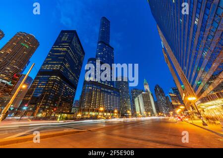 Scene of Chicago cityscape at the twilight time, USA downtown skyline, illinois, United state of america, Architecture and building,travel with touris Stock Photo