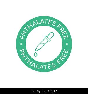 No phthalates sign. Phthalates free icon. Green circle stamp with a pipette. Product with no phthalate added. Natural packaging. Vector illustration Stock Vector