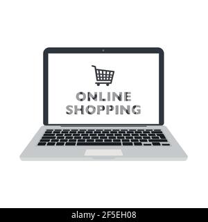 Online shopping on laptop computer flat icon for apps and websites Stock Vector