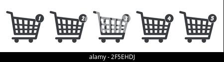 Online shopping cart icon design with notification about numbers of items in the shopping cart. Stock Vector