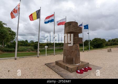 A memorial to the fallen at Pegasus Bridge, Caen Stock Photo