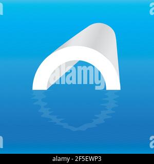Pipe logo on blue background. Plumbing company logo. Abstract tube symbol reflection on water. Vector illustration design. Stock Vector