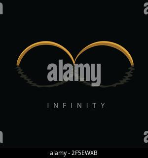Infinity logo on black background. Creative vector company logo. Abstract symbol reflection on water illustration design. Stock Vector