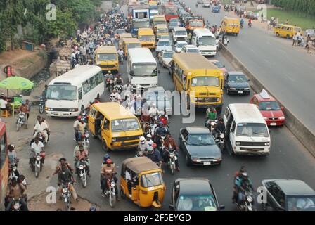 17. Lagos Metro: Okada riders overtake vehicular movement in Lagos, Nigeria. Stock Photo