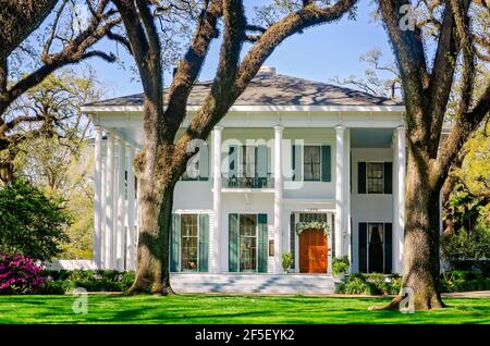 The Bragg-Mitchell Mansion is pictured, March 21, 2021, in Mobile, Alabama. The 1855 Greek Revival is a popular tourist attraction in Mobile, Alabama. Stock Photo