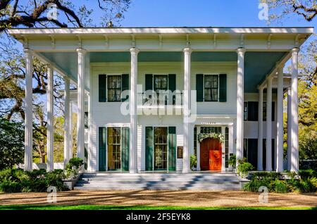 The Bragg-Mitchell Mansion is pictured, March 21, 2021, in Mobile, Alabama. The 1855 Greek Revival is a popular tourist attraction in Mobile, Alabama. Stock Photo